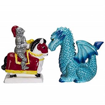 Knight on Horse and Dragon Ceramic Salt and Pepper Shakers Set