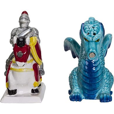 Knight on Horse and Dragon Ceramic Salt and Pepper Shakers Set