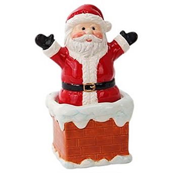 Santa On Chimney Ceramic Magnetic Salt and Pepper Shakers
