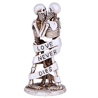 Skeleton Couple Kissing Love Never Dies Wrapped by Censoring Ribbon Figurine 6.75" Tall