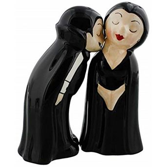 2 pc Vampire Love at First Bite Set of Kissing Salt and Pepper Shakers, 4-Inch, Black