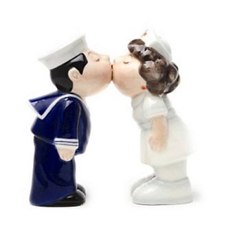 Nurse and Sailor Kissing Magnetic Ceramic Salt and Pepper Shakers