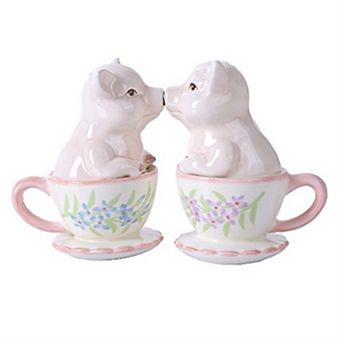 Mr. and Mrs. Kissing Pig 3 inch Ceramic Salt and Pepper Shaker Set by Pacific Trading
