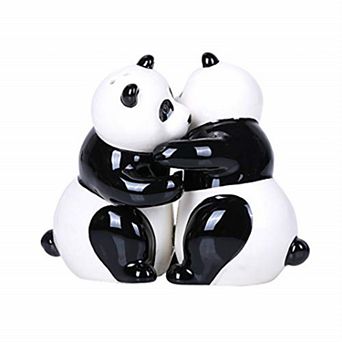 Hugging Panda Bears Ceramic Salt and Pepper Shakers Magnetic