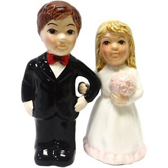 Pacific Trading Bride and Groom Pink Rose Magnetic Ceramic Salt and Pepper Shakers