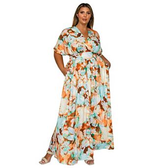 Plus Size Minoa Floral Empire Waist Dress