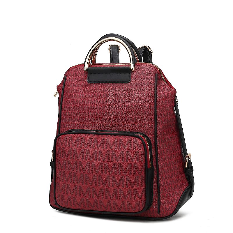 MKF Collection June M Logo Printed Faux Leather Backpack, Red