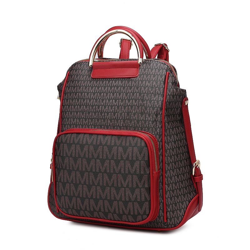 MKF Collection June M Logo Printed Faux Leather Backpack, Red
