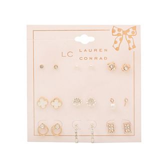 LC Lauren Conrad 9-Pair Mother-of-Pearl & Simulated Stone Nickel Free Earring Set