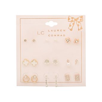 LC Lauren Conrad 9-Pair Mother-of-Pearl & Simulated Stone Nickel Free Earring Set