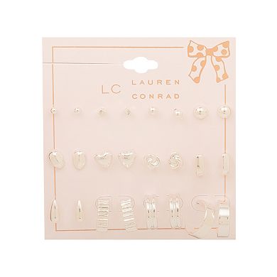 LC Lauren Conrad 12-Pair Silver-Tone Metal Shapes Nickel Free Earring Set