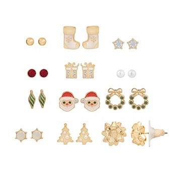 LC Lauren Conrad Gold Tone 12-Pair Christmas Icons Earring Set