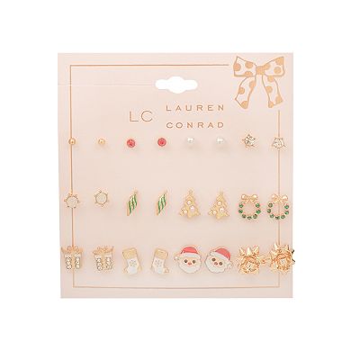 LC Lauren Conrad Gold Tone 12-Pair Christmas Icons Earring Set