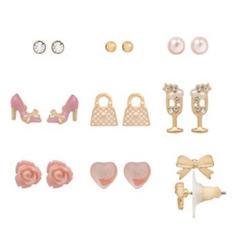 LC Lauren Conrad Gold Tone 9-Pair Girly Icons Earring Set