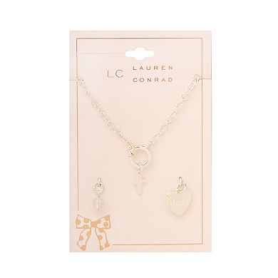 LC Lauren Conrad Silver Tone Heart & Cross Charm Necklace