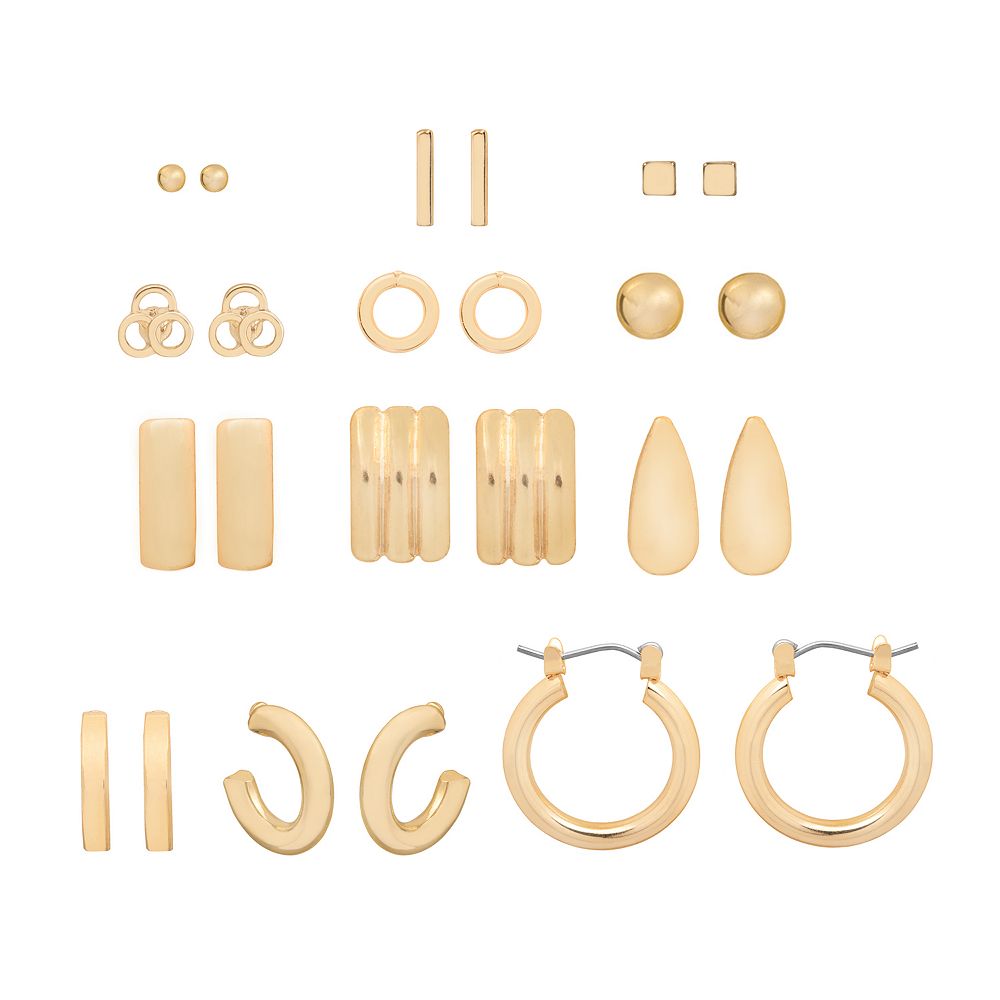 LC Lauren Conrad 12-Pair Gold-Tone Metal Shapes Nickel Free