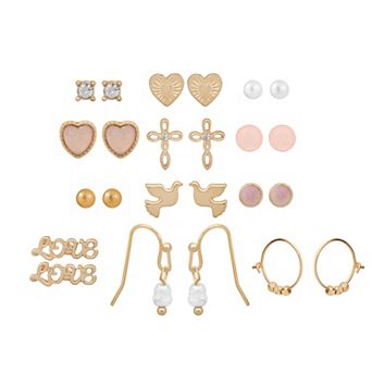 LC Lauren Conrad Gold Tone 12-Pair Hearts & Cross Earring Set