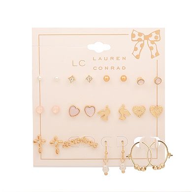LC Lauren Conrad Gold Tone 12-Pair Hearts & Cross Earring Set