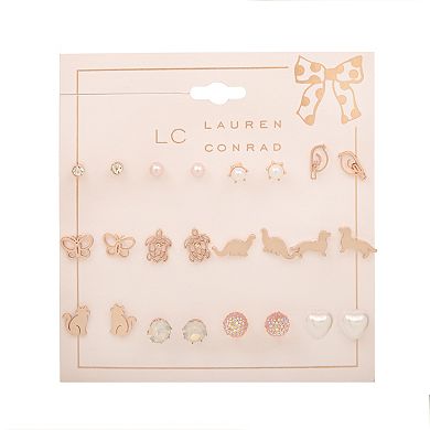 LC Lauren Conrad 12-Pair Rose Gold Tone Whimsy Critters & Simulated Pearls Earring Set