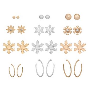 LC Lauren Conrad 12-Pair Snowflake Earring Set