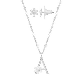 LC Lauren Conrad Initial Floral Filigree Necklace & Post Earring Set