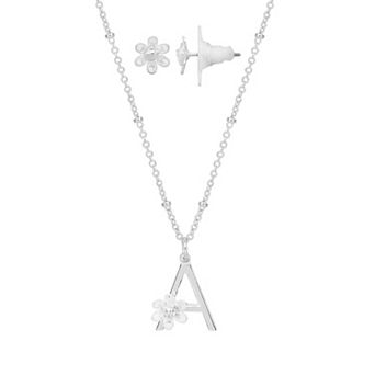 LC Lauren Conrad Initial Floral Filigree Necklace & Post Earring Set