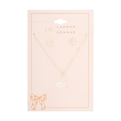 LC Lauren Conrad Initial Floral Filigree Necklace & Post Earring Set