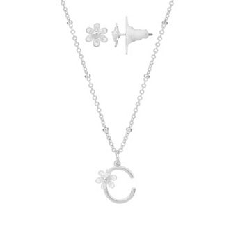 LC Lauren Conrad Initial Floral Filigree Necklace & Post Earring Set
