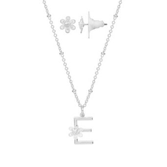 LC Lauren Conrad Initial Floral Filigree Necklace & Post Earring Set