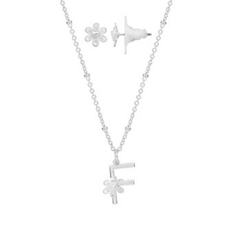 LC Lauren Conrad Initial Floral Filigree Necklace & Post Earring Set