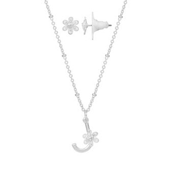 LC Lauren Conrad Initial Floral Filigree Necklace & Post Earring Set