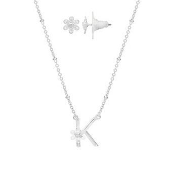 LC Lauren Conrad Initial Floral Filigree Necklace & Post Earring Set