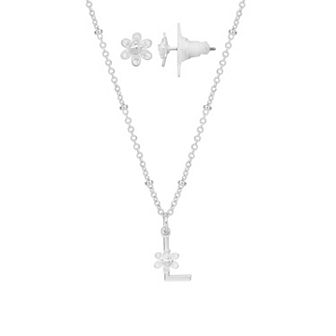 LC Lauren Conrad Initial Floral Filigree Necklace & Post Earring Set