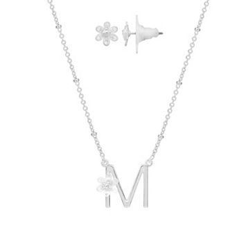 LC Lauren Conrad Initial Floral Filigree Necklace & Post Earring Set