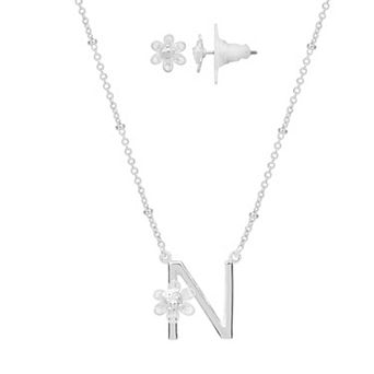LC Lauren Conrad Initial Floral Filigree Necklace & Post Earring Set