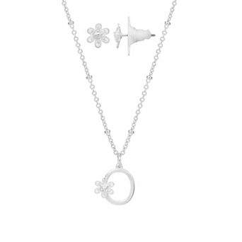 LC Lauren Conrad Initial Floral Filigree Necklace & Post Earring Set