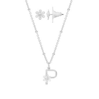 LC Lauren Conrad Initial Floral Filigree Necklace & Post Earring Set