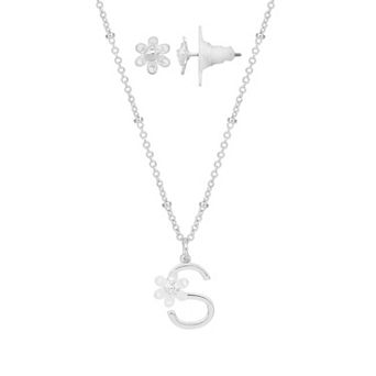 LC Lauren Conrad Initial Floral Filigree Necklace & Post Earring Set