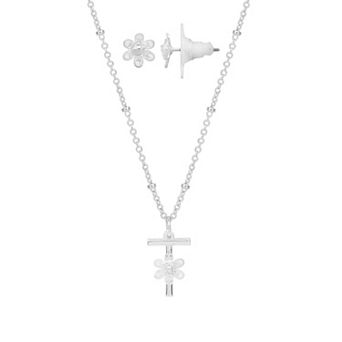 LC Lauren Conrad Initial Floral Filigree Necklace & Post Earring Set