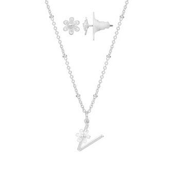 LC Lauren Conrad Initial Floral Filigree Necklace & Post Earring Set