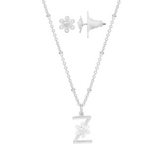 LC Lauren Conrad Initial Floral Filigree Necklace & Post Earring Set