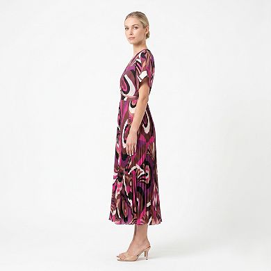 Women's Maison Tara Mod Print V-Neck Pleat Skirt Dress