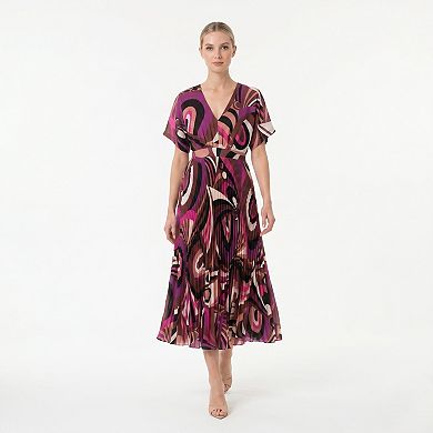 Women's Maison Tara Mod Print V-Neck Pleat Skirt Dress