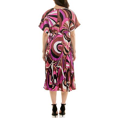 Women's Maison Tara Mod Print V-Neck Pleat Skirt Dress