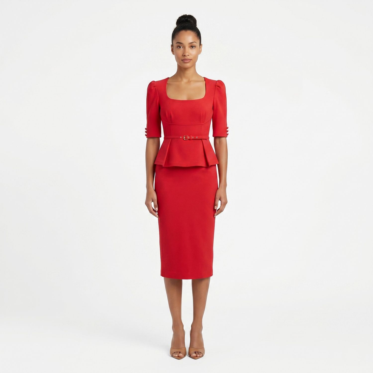 Женские платья Maison Tara Knit Boucle Peplum Midi Dress