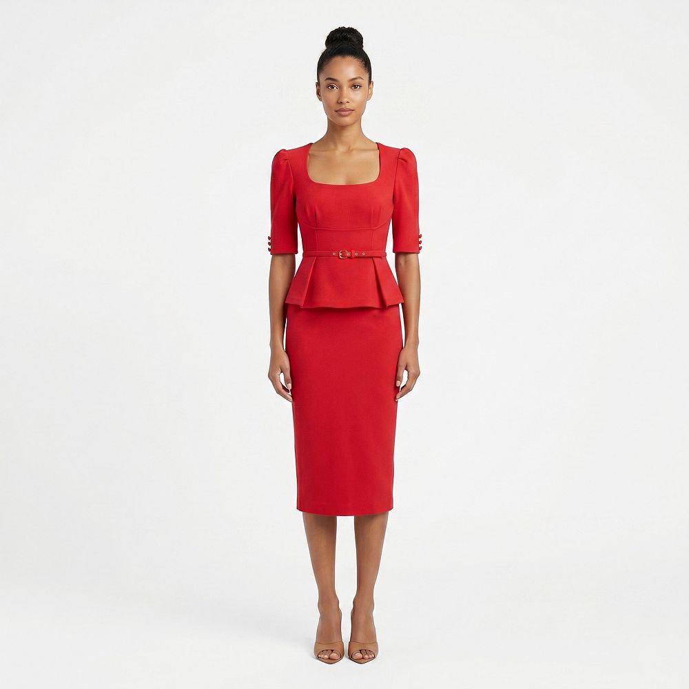 Women's Maison Tara Knit Boucle Peplum Midi Dress