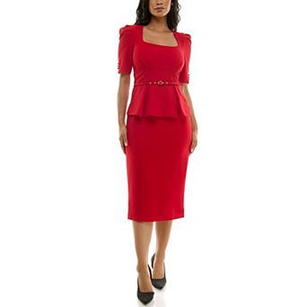 Women's Maison Tara Knit Boucle Peplum Midi Dress