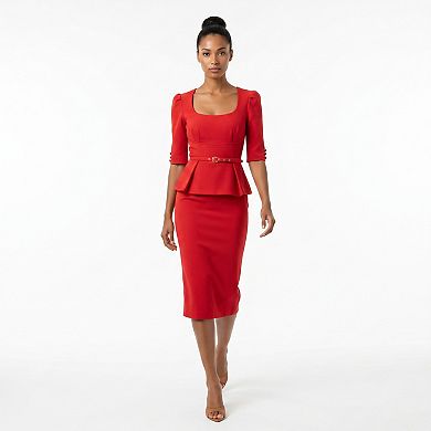 Women's Maison Tara Knit Boucle Peplum Midi Dress