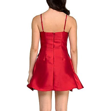 Juniors' Maison Tara Satin Rosette Fit & Flare Dress