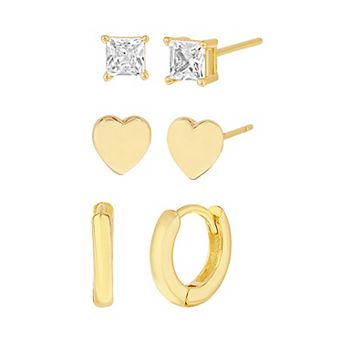 Paige Harper 14k Gold Flash Plated 3-Pair Earring Set & Ceramic Trinket Tray